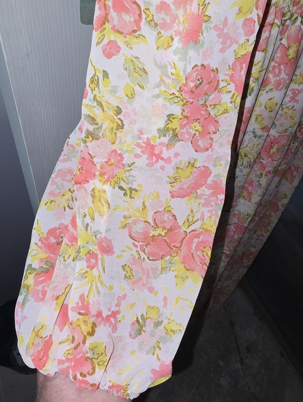 Forever 21 Boho Floral Puff Shoulder Semi Sheer Balloon Sleeve Maxi Dress Size L - Picture 4 of 7